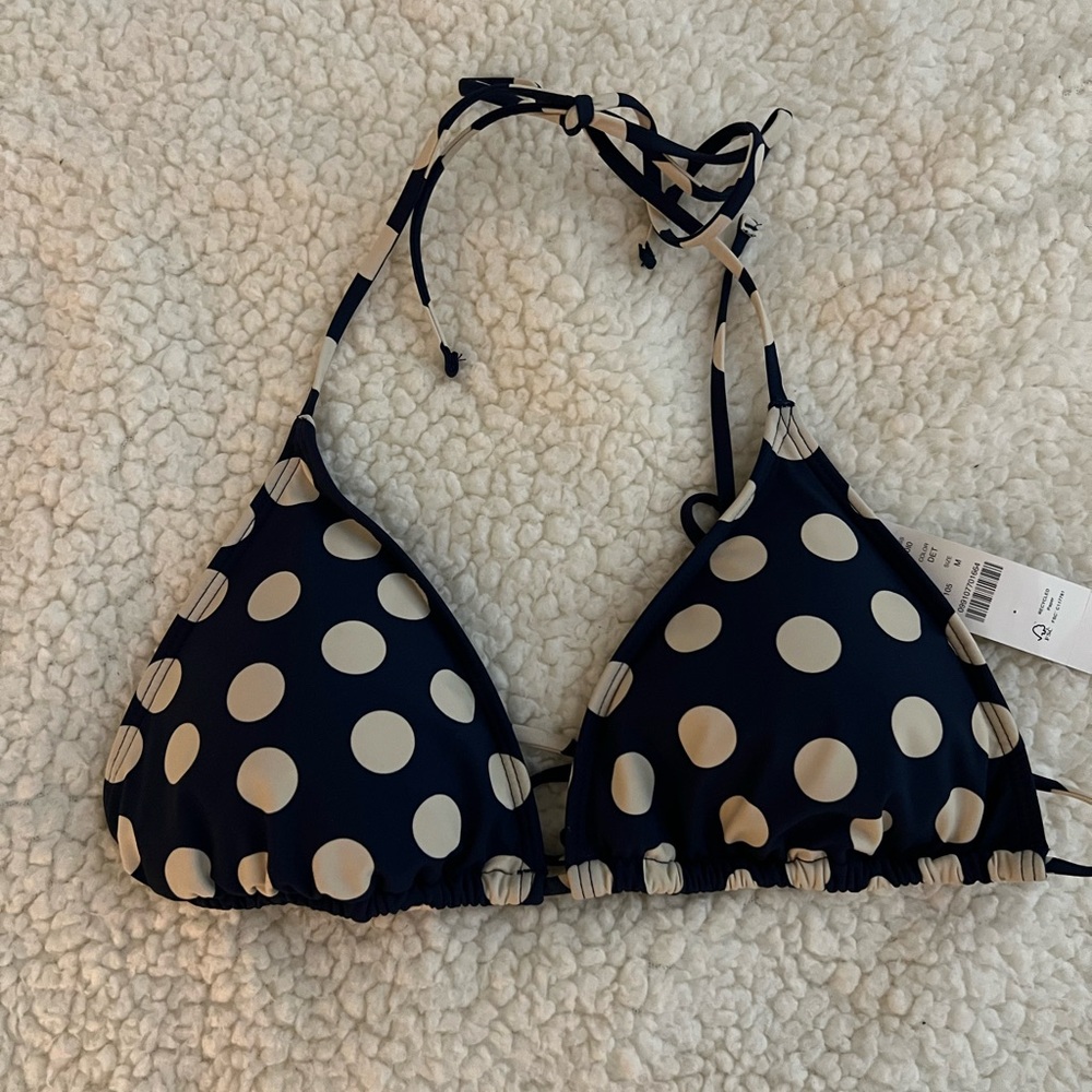 J.Crew Navy Triangle Bikini Top with Cream Trim